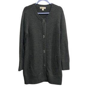 Michael Michael Kors Gray Heavy Merino Wool Blend Longline‎ Cardigan Sweater M